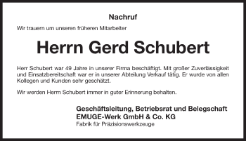 Traueranzeige von Gerd Schubert von Pegnitz-Zeitung